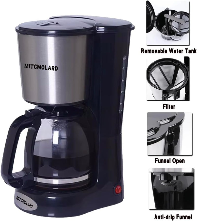 MITCMOLARD Drip Coffee Machine, 1.5 L Filter Coffee Maker 12 Cup Capacity, Anti Drip | Black American Coffee Machine, 900 W, Automatic Shut-off, Boil Dry Protection, Keep Warm Function - Image 4