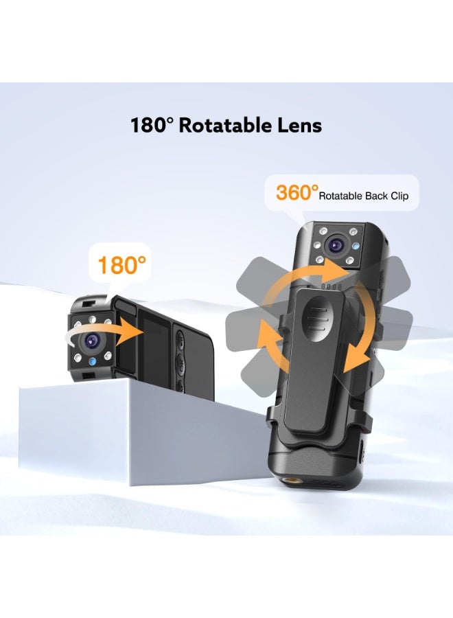 والالا كاميرا للجسم مع تسجيل الصوت والفيديو، كاميرا صغيرة للجسم بسعة 128 جيجابايت مع عدسة دوارة 180 درجة، رؤية ليلية ببطارية تدوم 6 ساعات، كاميرا يمكن ارتداؤها للحيوانات الأليفة والمنزل والمكتب - Image 3