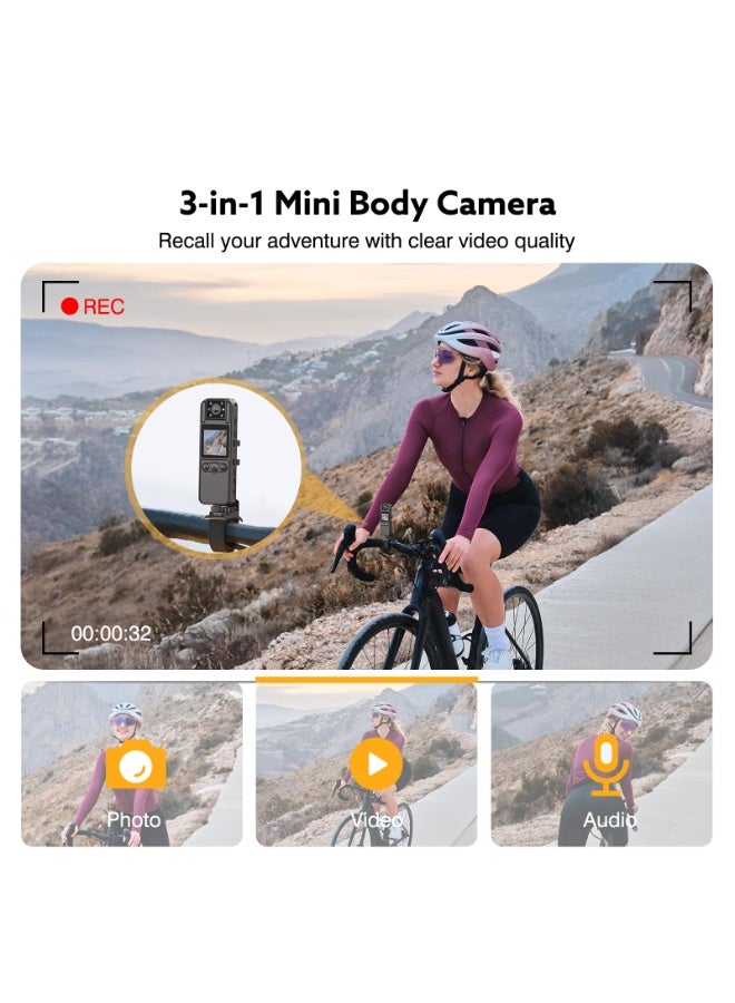 والالا كاميرا للجسم مع تسجيل الصوت والفيديو، كاميرا صغيرة للجسم بسعة 128 جيجابايت مع عدسة دوارة 180 درجة، رؤية ليلية ببطارية تدوم 6 ساعات، كاميرا يمكن ارتداؤها للحيوانات الأليفة والمنزل والمكتب - Image 2