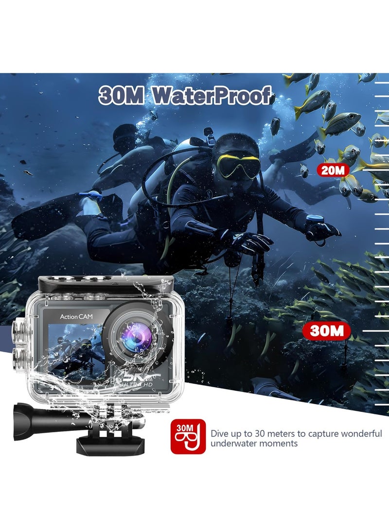 Action Camera WiFi, Action Cameras With 32GB SD Card, Dual Screen Sports Camera, Pocket Cam Video 5K 30FPS, Photo 50MP, Waterproof Camera Underwater 100FT, Vlog Camera 5X Digital Zoom, 170 ° Ultra W - Image 3