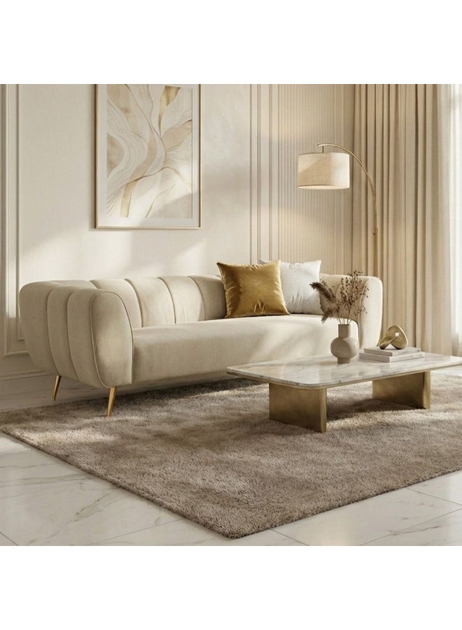 DANUBE HOME Milner 3 Seater Fabric Sofa | Modern Design Three Seat Sofas | Comfortable Living Room Furniture L218xW84xH75cm - Muted Beige - Image 5
