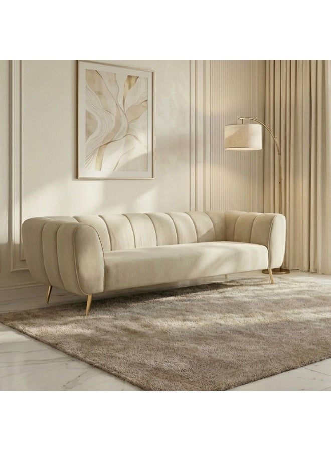 DANUBE HOME Milner 3 Seater Fabric Sofa | Modern Design Three Seat Sofas | Comfortable Living Room Furniture L218xW84xH75cm - Muted Beige - Image 1