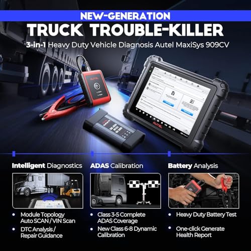 Autel 2025 Autel MaxiSys MS909CV Truck Scanner: Top Heavy Duty Truck Tool for Semi Commercial Cars, Updated of MS908CV with Intelligent Diagnosis, Topology, J2534 ECU Coding, 53+ Services, Active Test - Image 3