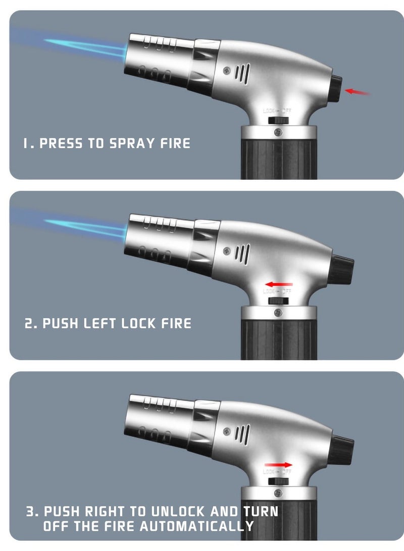 Denx Kitchen Lighter , Kitchen Torch Cooking Torch Crème Brule Torch, Refillable Adjustable Flame Lighter with Safety Lock - Image 3