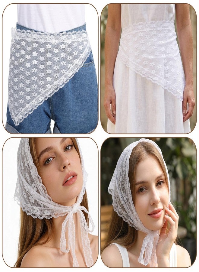 APLZGMG White Head Scarf for Women, Floral Lace Scarf Headband, Boho Triangle Hair Bandana, Adjustable Mesh Heads Coverings for Women, Elegant White Bandana Heads Scarfs with Small Flower Print - Image 5