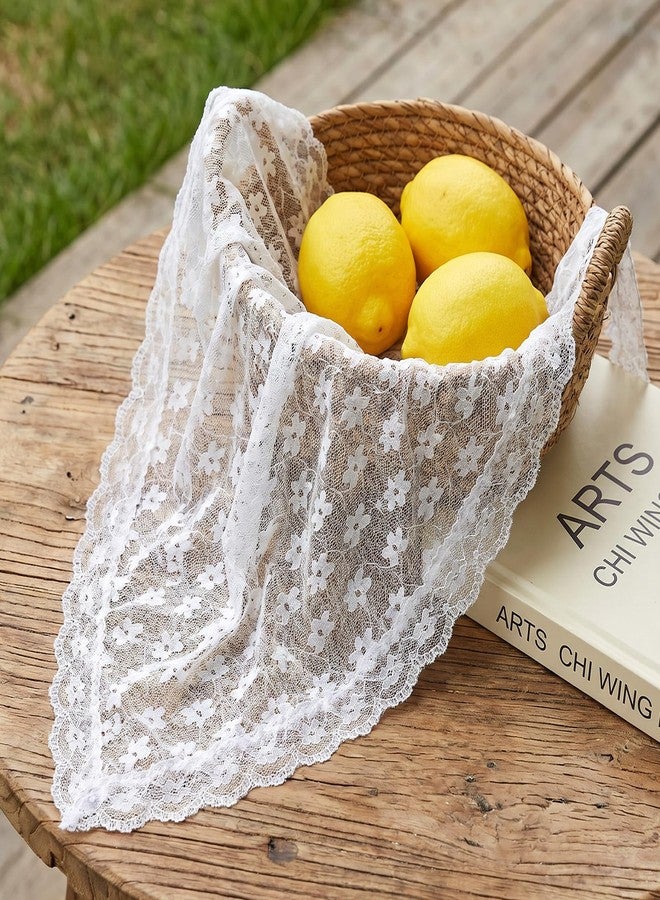 APLZGMG White Head Scarf for Women, Floral Lace Scarf Headband, Boho Triangle Hair Bandana, Adjustable Mesh Heads Coverings for Women, Elegant White Bandana Heads Scarfs with Small Flower Print - Image 4