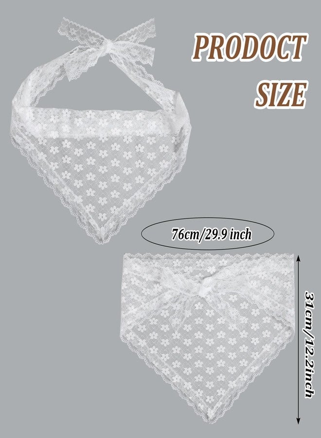 APLZGMG White Head Scarf for Women, Floral Lace Scarf Headband, Boho Triangle Hair Bandana, Adjustable Mesh Heads Coverings for Women, Elegant White Bandana Heads Scarfs with Small Flower Print - Image 2