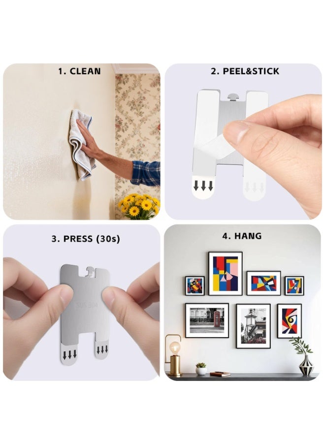 Nanak 4 Pack No Nails Picture Hangers with 8 Removable Strips, Damage-Free Adhesive Wall Hooks for Hanging Pictures, Frames and Wall Art, Easy Home Decor Solution - Image 4