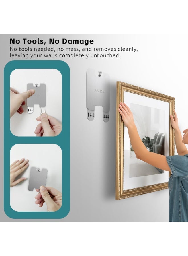 Nanak 4 Pack No Nails Picture Hangers with 8 Removable Strips, Damage-Free Adhesive Wall Hooks for Hanging Pictures, Frames and Wall Art, Easy Home Decor Solution - Image 2