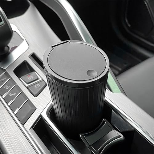 Soko Plastic Carbin Mini Car Trash Can With Lid, Small Portable Garbage Bin, Car Accessories, Leakproof Vehicle Cup Holder Waste Storage For Car, Home, Kitchen, Office - Black, Press-Top - Image 1