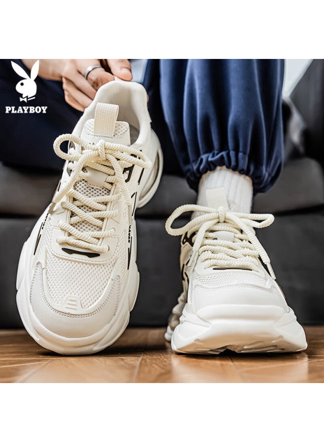 Playboy Dad Shoes For Men, Autumn And Winter Season Men's Thick-soled Casual Air Cushion Sneakers, Fashionable Off-white, Size 40 - Image 1