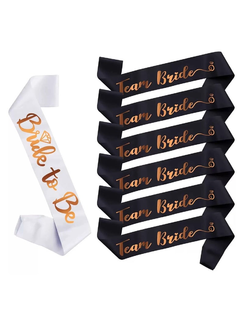 Team Bride Sash Set- 1 White Bride to Be Sash and 6 Team Bride Sashes Bachelorette Party Supplies Bachelorette Sash Bridesmaid Sashes for Bridal Party  Wedding (7pcs) - Image 1