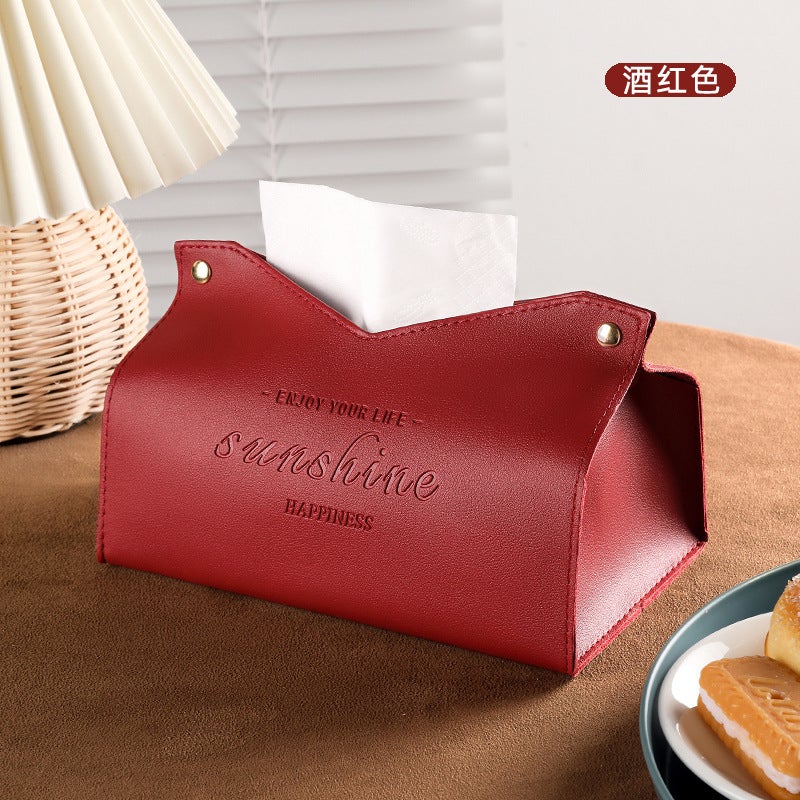 Generic Nordic Leather Tissue Box Creative Living Room Coffee Table Car Mounted Tissue Box Multifunctional Paper Bag Cover Wine red 
