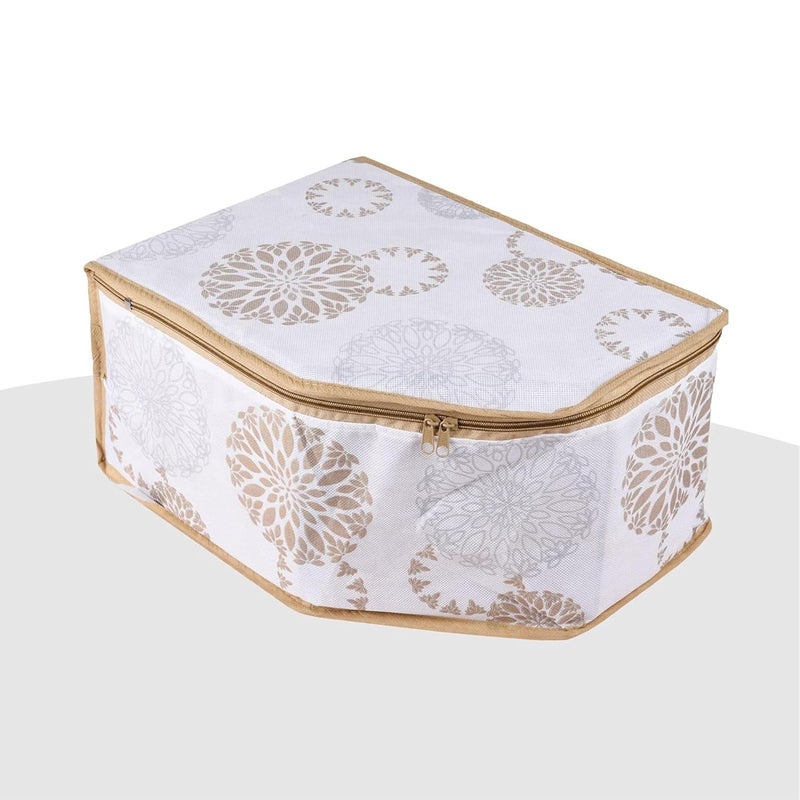 Kuber Industries Pack of 3 Blouse Cover GolaPrinted Clothes Storage Bag Wardrobe Organiser With Zipper Side Transparent Blouse Organizer Blouse Protector Bag White - Image 2