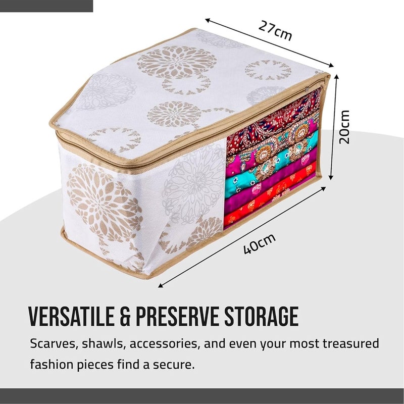 Kuber Industries Pack of 3 Blouse Cover GolaPrinted Clothes Storage Bag Wardrobe Organiser With Zipper Side Transparent Blouse Organizer Blouse Protector Bag White - Image 3