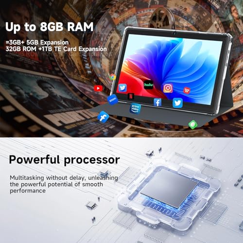 HOTTABLET Tablet 7Inch Android 14.0 with Protective Case, 8GB(3+5GB Expand) RAM+ 32GB ROM, IPS Screen, Dual Camera, Bluetooth 5.0 WiFi Tab (Black) - Image 4