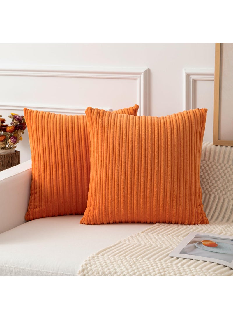 K KEVIN TEXTILE Kevin Textile Pack of 2 Corduroy Soft Soild Decorative Square Throw Pillow Covers Set Cushion Cases Pillowcases for Christmas Sofa Bedroom Car 26 x 26 Inch 66 x 66 Cm Orange  - Image 1