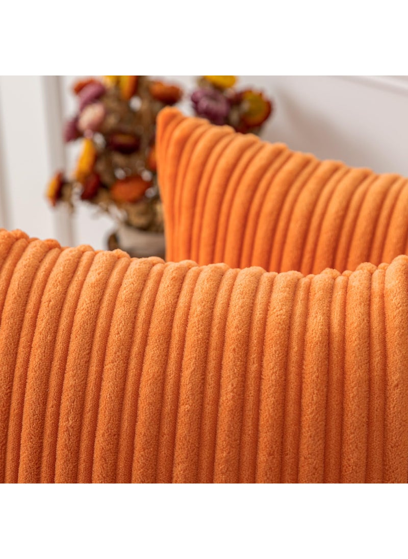 K KEVIN TEXTILE Kevin Textile Pack of 2 Corduroy Soft Soild Decorative Square Throw Pillow Covers Set Cushion Cases Pillowcases for Christmas Sofa Bedroom Car 26 x 26 Inch 66 x 66 Cm Orange  - Image 4