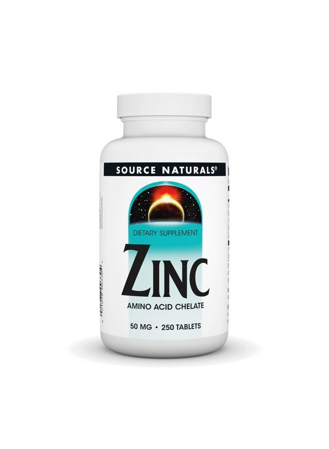 Source Naturals Zinc, Amino Acid Chelate - Dietary Supplement - 250 Tablets - Image 1