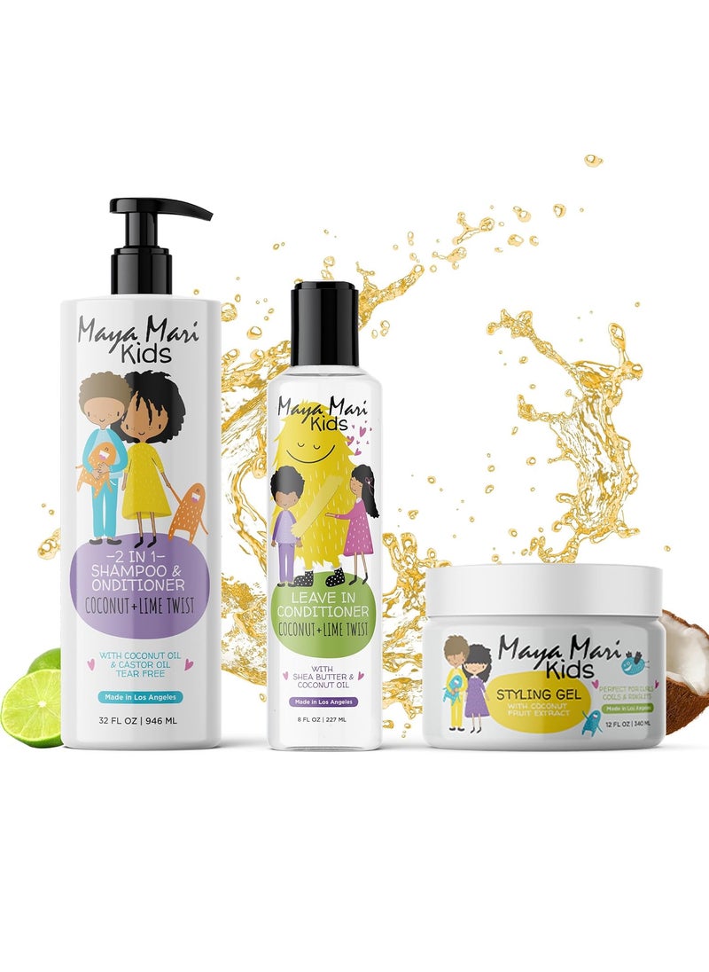 MAYA MARI Kids Curly Hair Set for Coilies Curlies and Frizz Control 2in1 Shampoo LeaveIn Conditioner and Hair Gel  Perfect for Your Little Ones Curly and Wavy Hair 