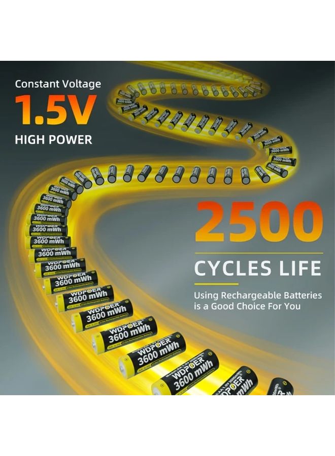 8 AA Rechargeable Lithium Batteries 3600mAh USB C Fast Charger 8 Slot Charger Set - Image 4