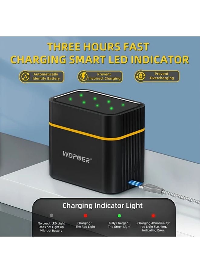 8 AA Rechargeable Lithium Batteries 3600mAh USB C Fast Charger 8 Slot Charger Set - Image 5
