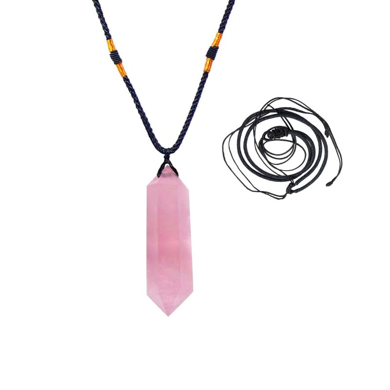 Runyangshi Rose Quartz Healing Crystal Pendants Double Pointed Natural Crystal Quartz Necklace 6 Faceted Chakra Crystal Wand Stone