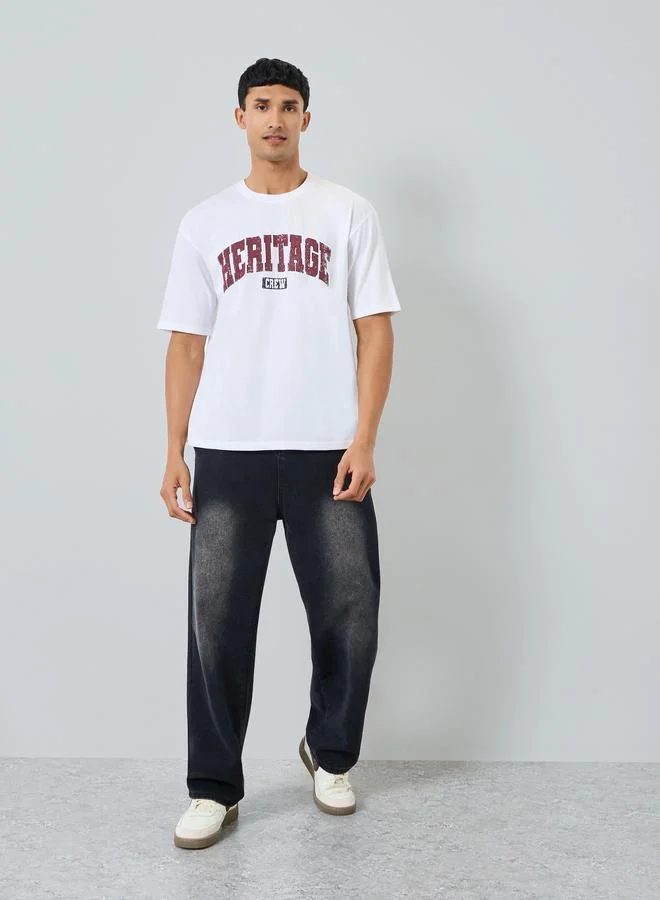 Styli Men White Heritage Graphic Crew Neck T-Shirt