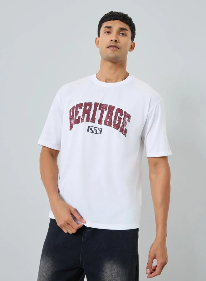 Styli Men White Heritage Graphic Crew Neck T-Shirt