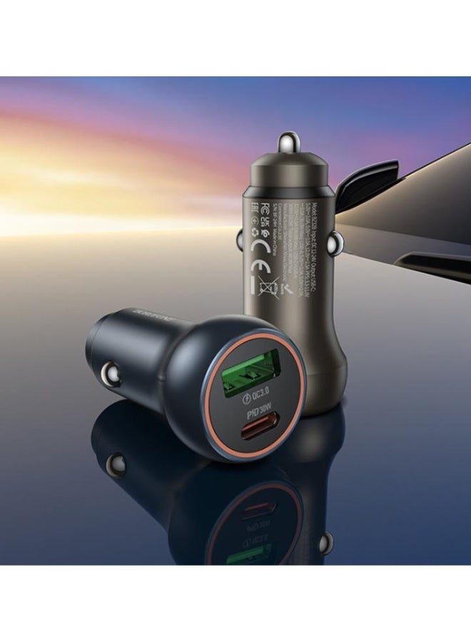 بوروفون شاحن سيارة BOROFONE BZ32B Fresh 48W بمنفذين PD30W Type-C وQC3.0 USB (رمادي معدني - Image 4