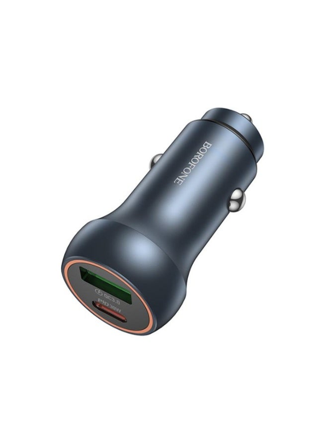 بوروفون شاحن سيارة BOROFONE BZ32B Fresh 48W بمنفذين PD30W Type-C وQC3.0 USB (رمادي معدني - Image 1