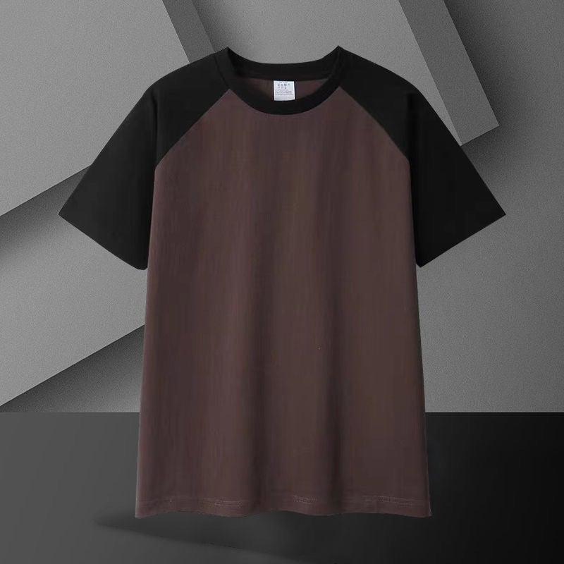New Summer Retro American Style Trendy Brand Short-Sleeved T-Shirt Men'S 2024 Contrast Color Stitching T-Shirt Men'S Rag Half-Sleeve Trendy - Image 1
