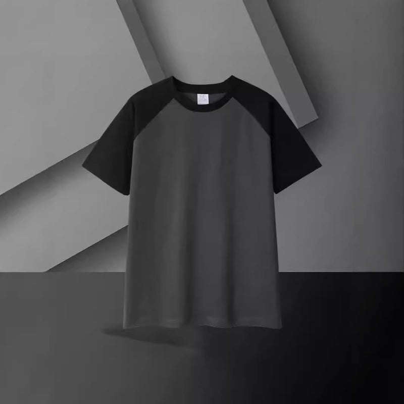 New Summer Retro American Style Trendy Brand Short-Sleeved T-Shirt Men'S 2024 Contrast Color Stitching T-Shirt Men'S Rag Half-Sleeve Trendy - Image 2