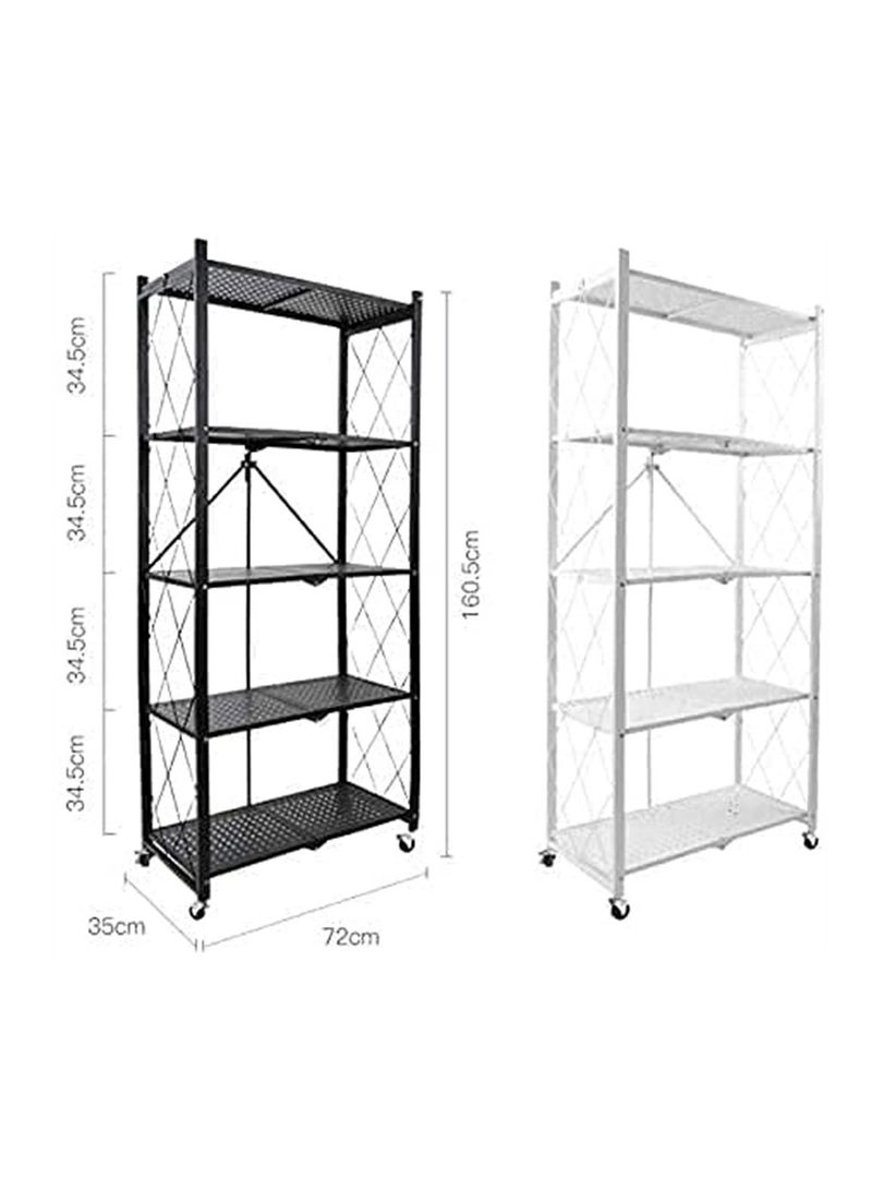 BLOOMING TIME 5 Tier White Foldable Storage Shelves Folding Metal Shelf With Wheels For Garage Kitchen Home Closet Office No Assembly  - Image 4
