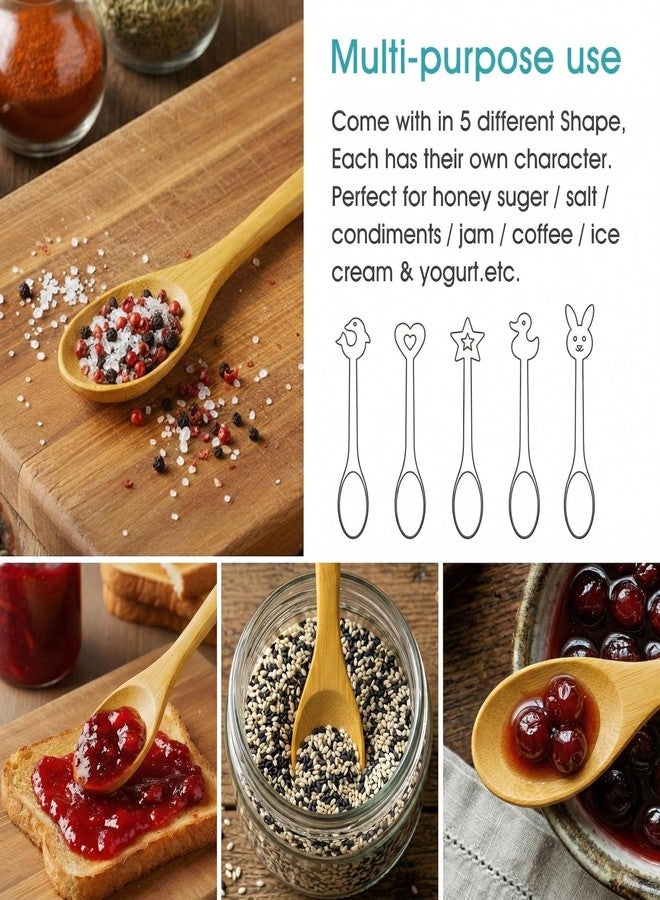 LorisArm 5 PC Bamboo Spoons, 6.3 inch Small Wooden Eating Spoon, Tiny Wood Honey Teaspoon for Coffee and Tea, Ice cream, Little Wooden Spoons For Daily Use - Image 2
