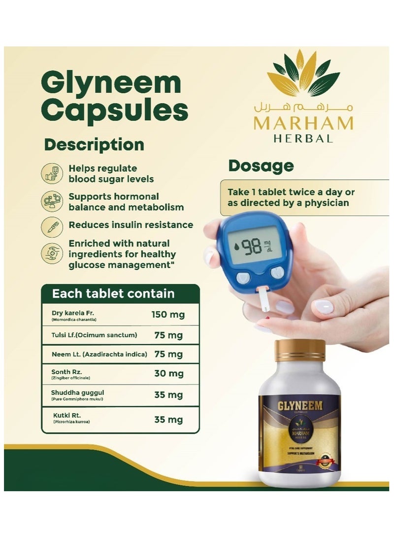 MARHAM HERBAL Glyneem Capsule: Vital Care Supplement to Supports Metabolism & Diabetic Support Formula | 60 Tablets - Image 2