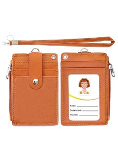 Excefore Badge Holder with Zipper, Cute Id Badge Holder Wallet Leather Credit Card Holder Zipper Wallet with Lanyard, 2 Sided 5 Card Slots and Key Chain for Boys and Girls  - Image 1