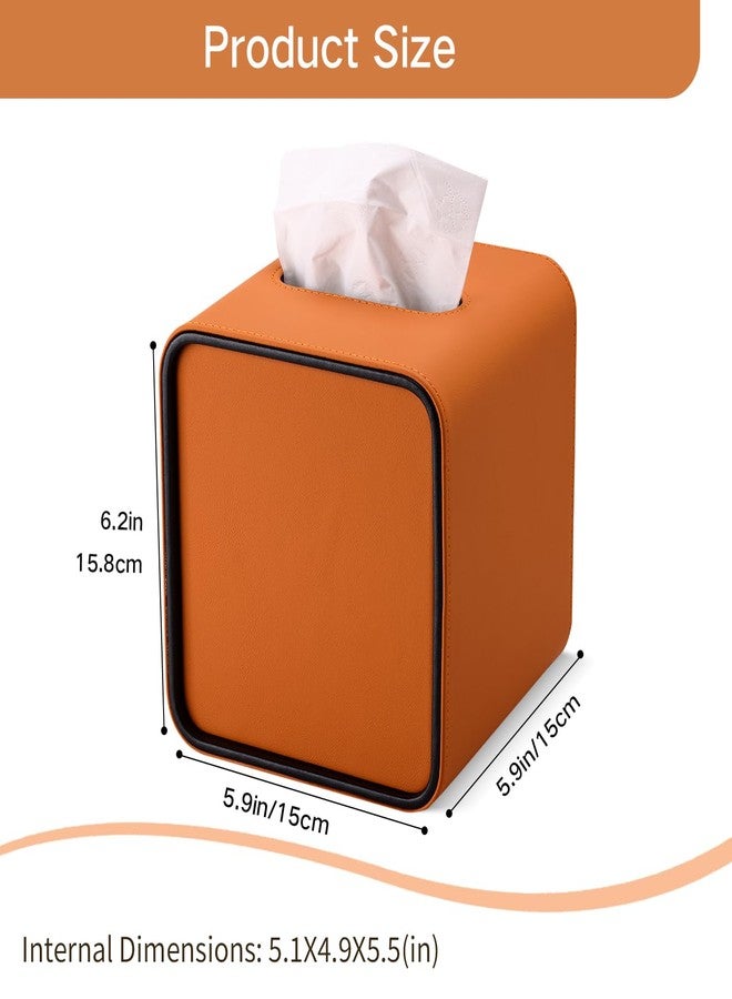 GORESE Square Tissue Box Cover for Kleenexs, PU Leather Tissue Box Holder, Decorative Tissue Holder Cover for Bathroom Bedroom Living Room Office, Orange - Image 4