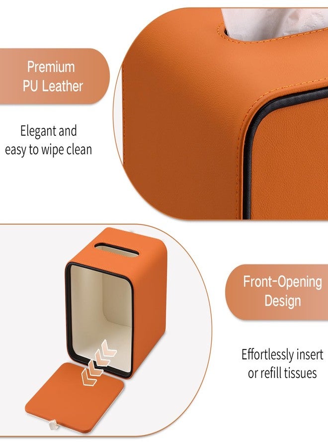GORESE Square Tissue Box Cover for Kleenexs, PU Leather Tissue Box Holder, Decorative Tissue Holder Cover for Bathroom Bedroom Living Room Office, Orange - Image 3