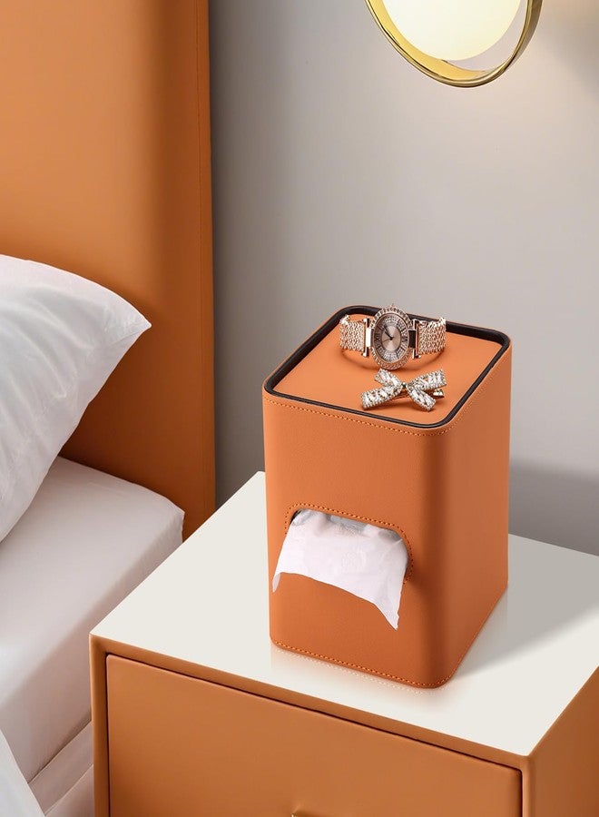 GORESE Square Tissue Box Cover for Kleenexs, PU Leather Tissue Box Holder, Decorative Tissue Holder Cover for Bathroom Bedroom Living Room Office, Orange - Image 5