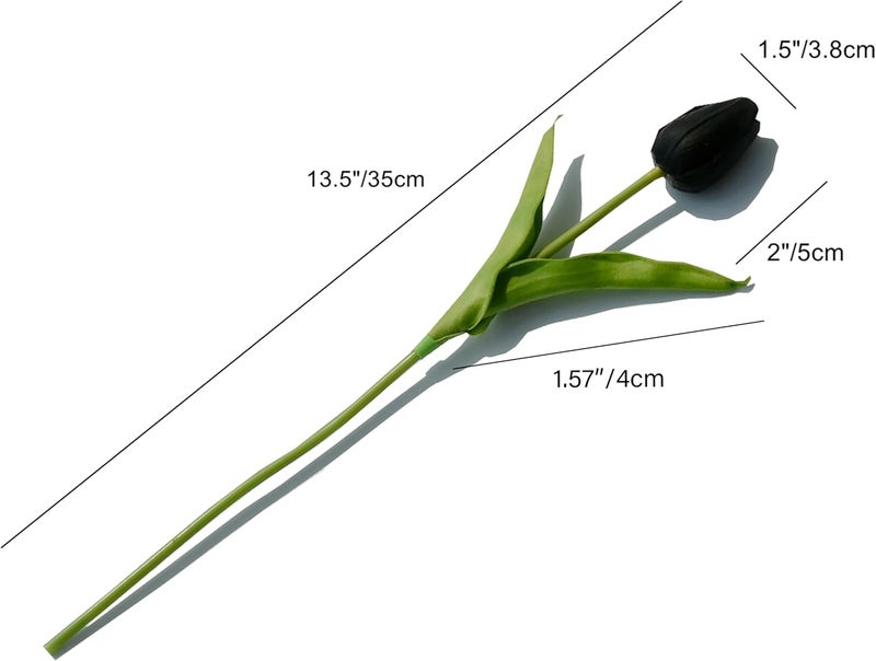 Mandy's Artificial Tulips 20 Stems White PU Faux Flowers for Wedding Home Decor 13.5 Inch (20, Black) - Image 2