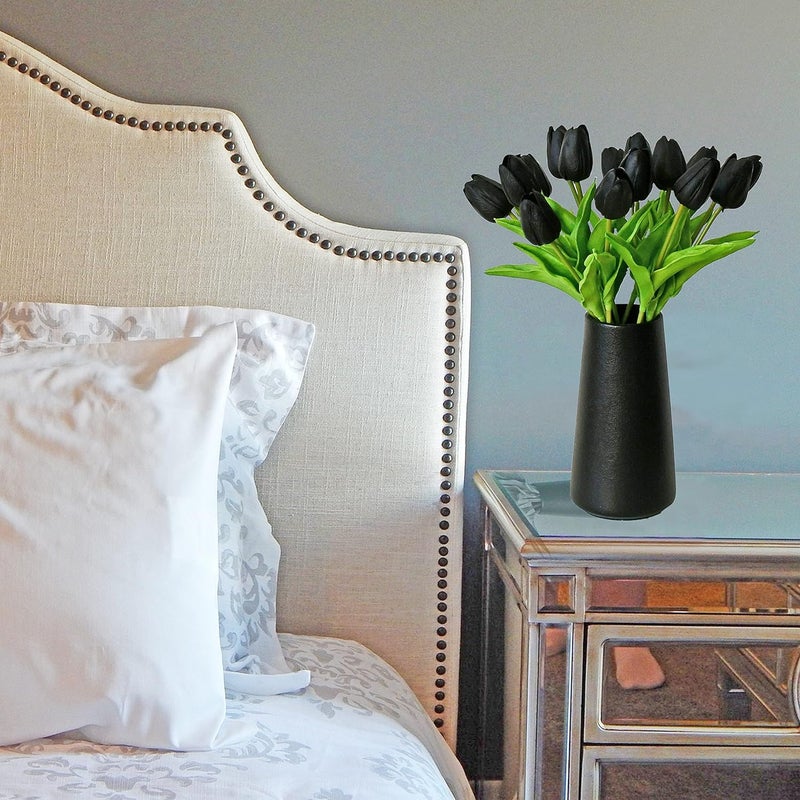 Mandy's Artificial Tulips 20 Stems White PU Faux Flowers for Wedding Home Decor 13.5 Inch (20, Black) - Image 4