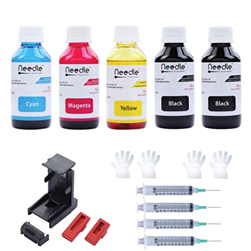 needle ; Pin point precision Needle 5x100gms Cartridge Refill Ink | Made in India | Compatible with Inkjet Printers | Easy Ink Refilling Solution (CMYKK) - Image 1