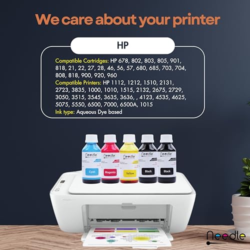 needle ; Pin point precision Needle 5x100gms Cartridge Refill Ink | Made in India | Compatible with Inkjet Printers | Easy Ink Refilling Solution (CMYKK) - Image 4