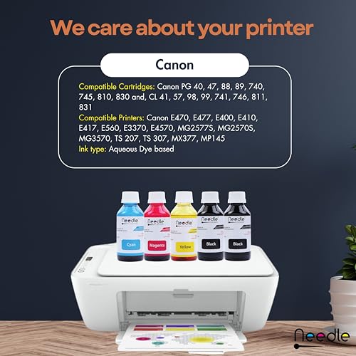 needle ; Pin point precision Needle 5x100gms Cartridge Refill Ink | Made in India | Compatible with Inkjet Printers | Easy Ink Refilling Solution (CMYKK) - Image 5