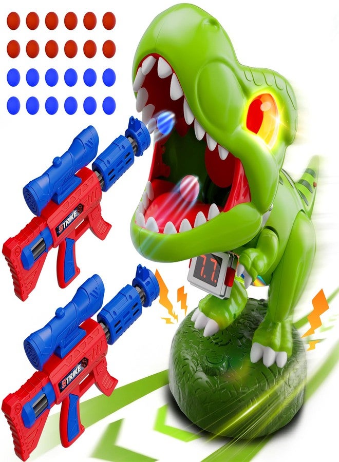 Hanroni Realistic Dinosaur Moveable Shooting Toys, 2 Pack Launchers with Aiming, Roaring Dino Eyes & Belly Glow, LCD Score Record, Stocking Stuffers for Kids Toys Gifts for Boy Ages 3 4 5 6 7 8 9 10+ Year Old - Image 1