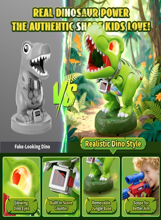 Hanroni Realistic Dinosaur Moveable Shooting Toys, 2 Pack Launchers with Aiming, Roaring Dino Eyes & Belly Glow, LCD Score Record, Stocking Stuffers for Kids Toys Gifts for Boy Ages 3 4 5 6 7 8 9 10+ Year Old - Image 2