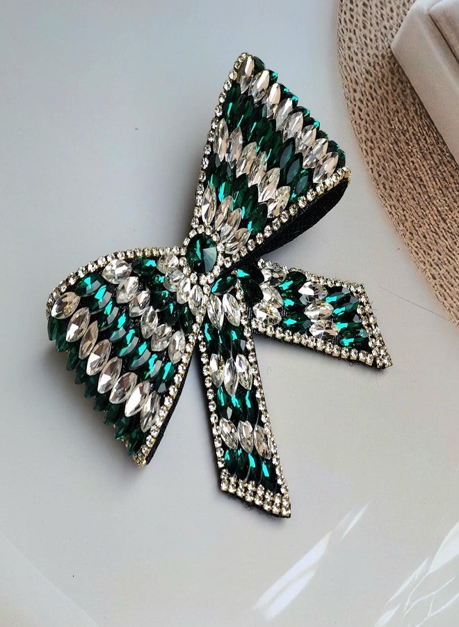 RHOSYN HAIR ACCESSORIES Embellished Hair Bow Clips for Women | Crystal Hair Pins | Hair Bow Slide Clip | Handmade Bows | Fancy Hair Clips | Wedding Hair Accessories for Girls B010 Green Pk-1 - Image 1