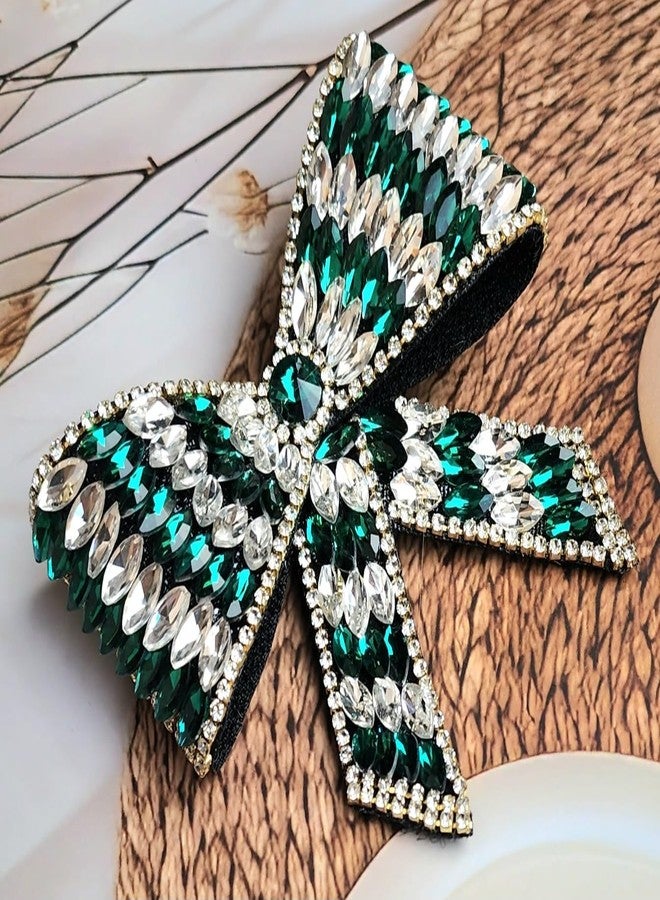 RHOSYN HAIR ACCESSORIES Embellished Hair Bow Clips for Women | Crystal Hair Pins | Hair Bow Slide Clip | Handmade Bows | Fancy Hair Clips | Wedding Hair Accessories for Girls B010 Green Pk-1 - Image 2