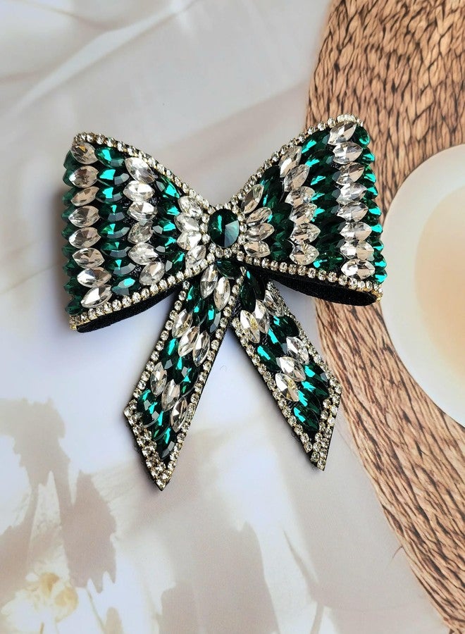 RHOSYN HAIR ACCESSORIES Embellished Hair Bow Clips for Women | Crystal Hair Pins | Hair Bow Slide Clip | Handmade Bows | Fancy Hair Clips | Wedding Hair Accessories for Girls B010 Green Pk-1 - Image 4